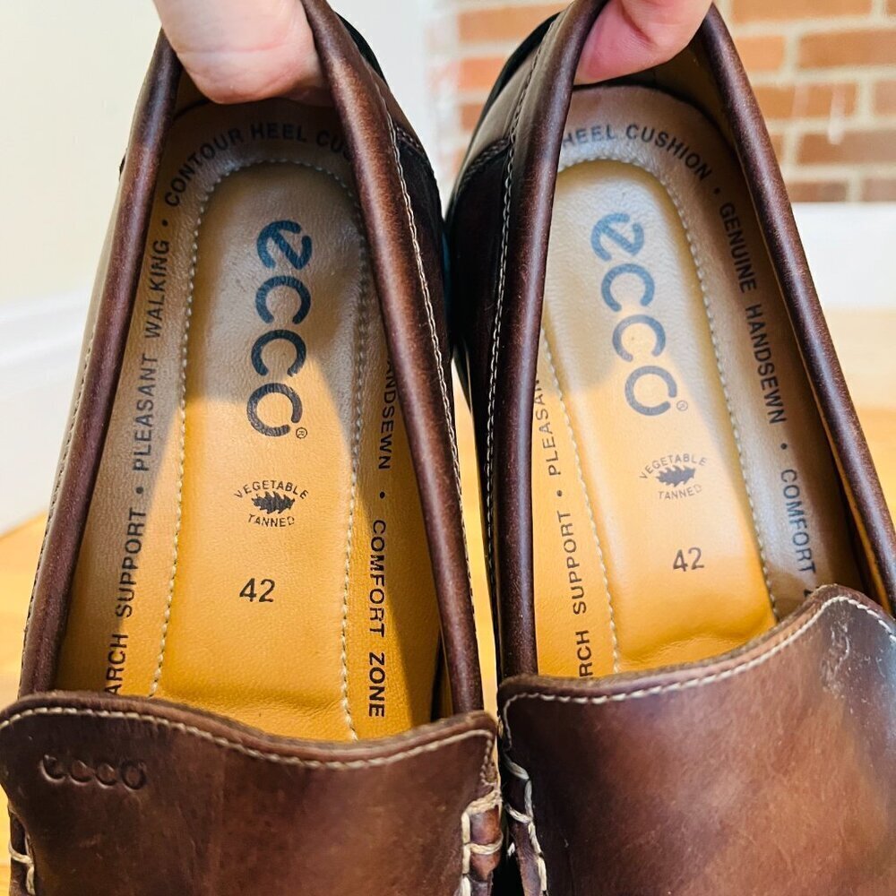 Men's ECCO Brown Leather Loafers Size 42 US 8.5 - Picture 7 of 16